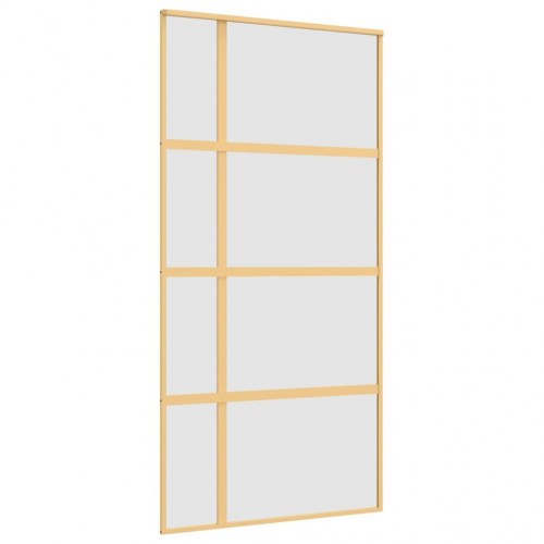 Skydedør 102,5 x 205 cm i matteret hærdet glas og aluminium - guldfarvet