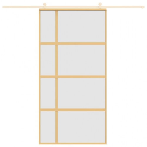 Skydedør 102,5 x 205 cm i matteret hærdet glas og aluminium - guldfarvet