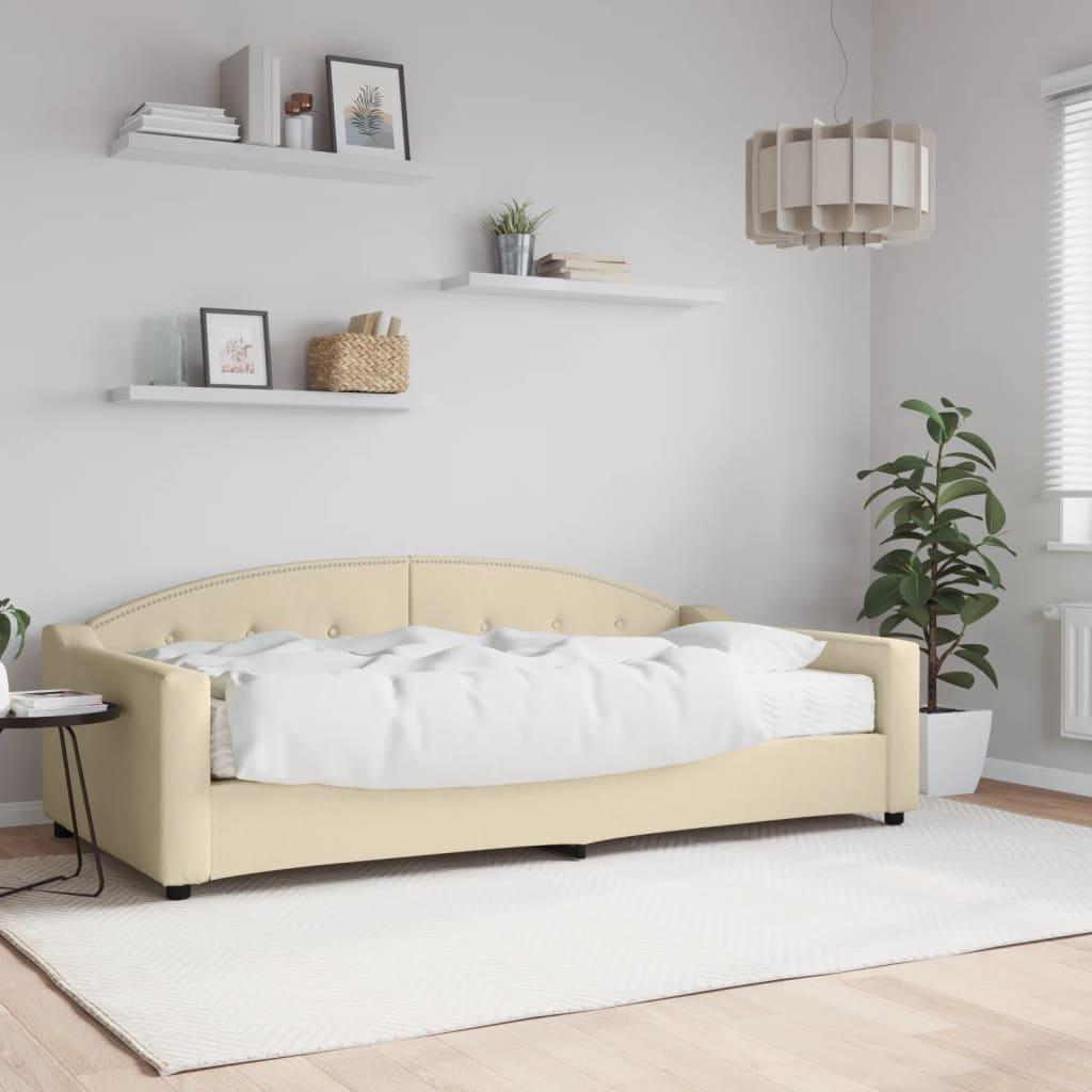 Daybed med madras 100x200 cm stof cremefarvet billede