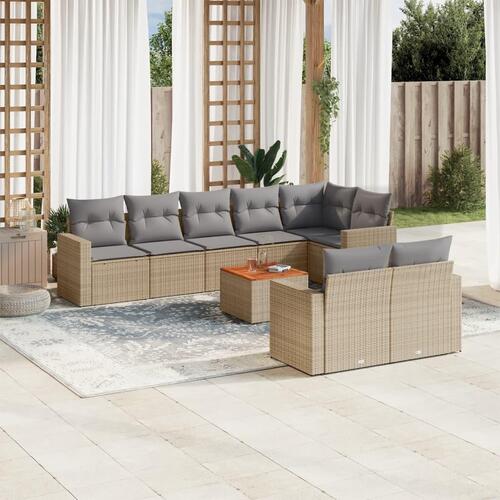 Spisebordssæt til haven 9 dele med hynder polyrattan beige