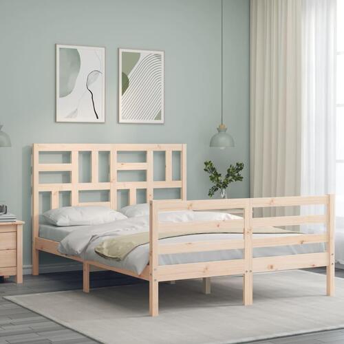 Sengeramme med sengegavl 140x200 cm massivt træ hvid