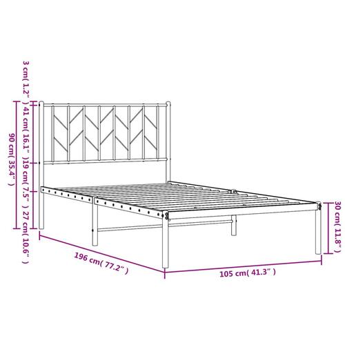 Sengeramme med sengegavl 100x190 cm metal hvid