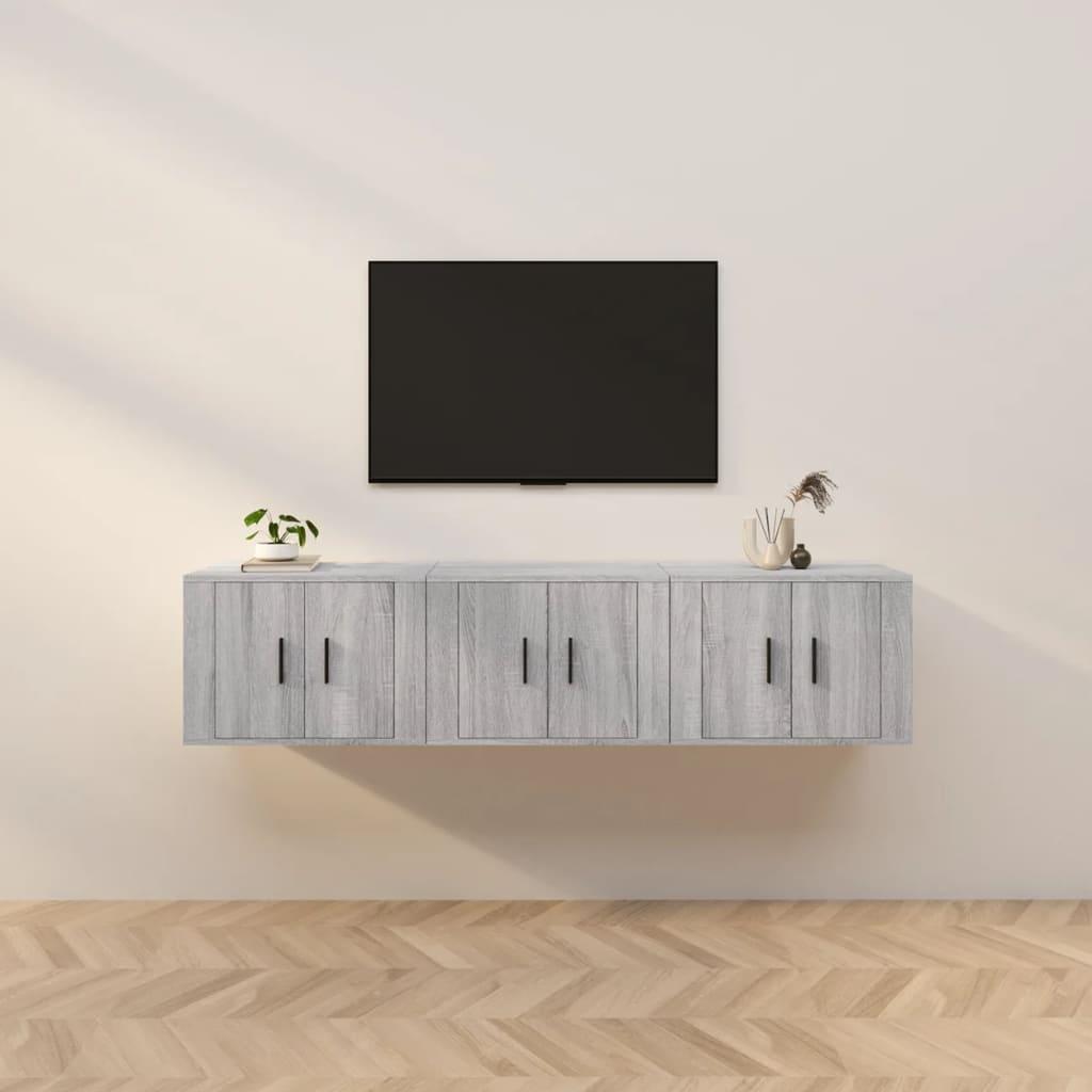 Væghængte tv-skabe 3 stk. 57x34,5x40 cm grå sonoma-eg