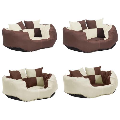 Hundepude 65x50x20 cm vendbar og vaskbar brun og cremefarvet