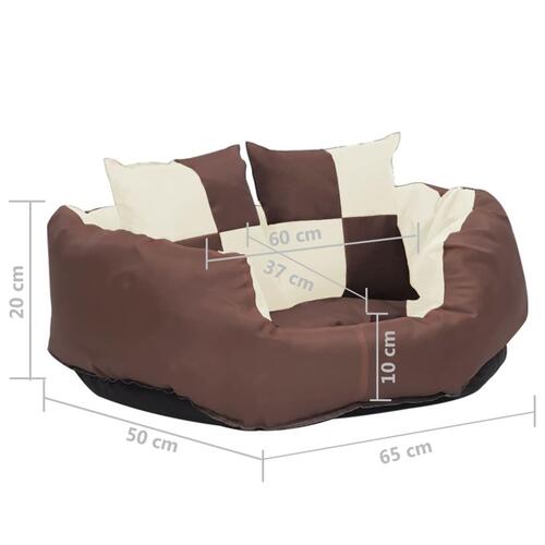 Hundepude 65x50x20 cm vendbar og vaskbar brun og cremefarvet