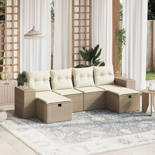 Sofasæt til haven 6 dele med hynder polyrattan beige