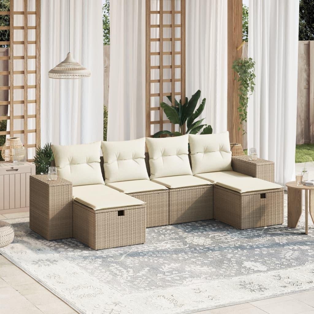 Sofasæt til haven 6 dele med hynder polyrattan beige