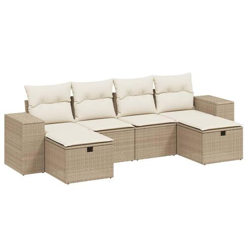 Sofasæt til haven 6 dele med hynder polyrattan beige