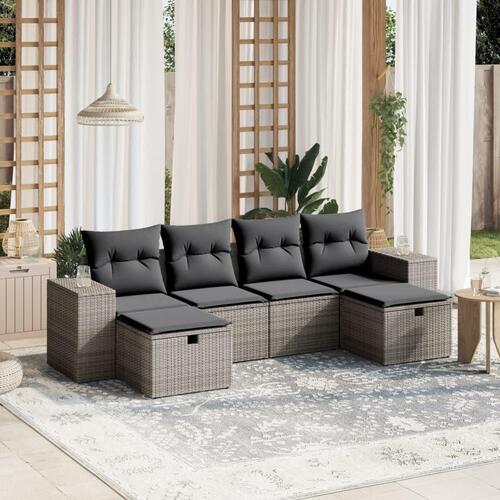 Sofasæt til haven 6 dele med hynder polyrattan grå