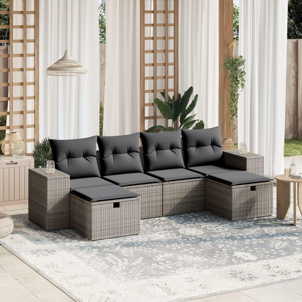 Sofasæt til haven 6 dele med hynder polyrattan grå