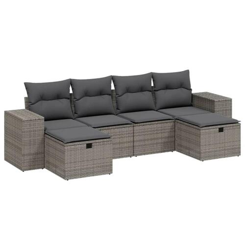 Sofasæt til haven 6 dele med hynder polyrattan grå
