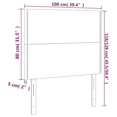 Sengegavl med LED-lys 100x5x118/128 cm stof lysegrå