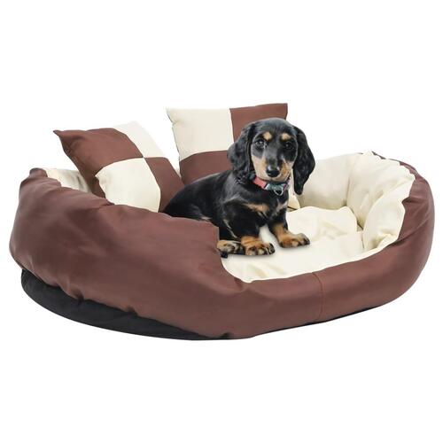 Hundepude 85x70x20 cm vendbar og vaskbar brun og cremefarvet