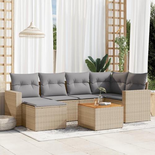 Havesofasæt 7 dele med hynder polyrattan beige