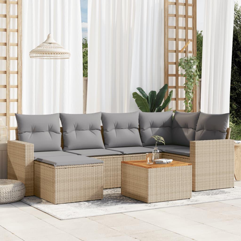 Havesofasæt 7 dele med hynder polyrattan beige