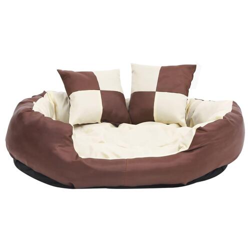 Hundepude 85x70x20 cm vendbar og vaskbar brun og cremefarvet