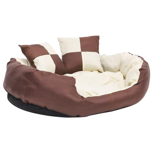 Hundepude 85x70x20 cm vendbar og vaskbar brun og cremefarvet