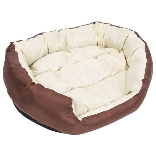 Hundepude 85x70x20 cm vendbar og vaskbar brun og cremefarvet