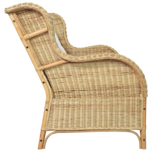 2-personers sofa i naturlig rattan med cremehvide hynder