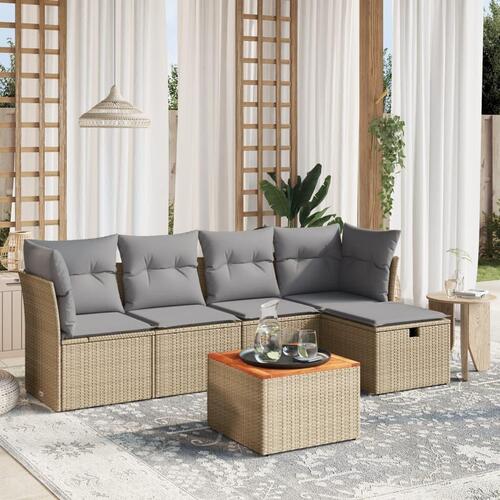 Havesofasæt 6 dele med hynder polyrattan beige