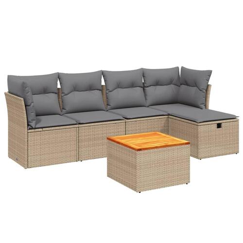 Havesofasæt 6 dele med hynder polyrattan beige