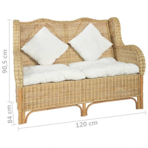 2-personers sofa i naturlig rattan med cremehvide hynder