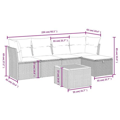 Havesofasæt 6 dele med hynder polyrattan beige