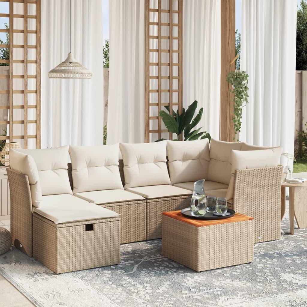 Sofasæt til haven 7 dele med hynder polyrattan beige