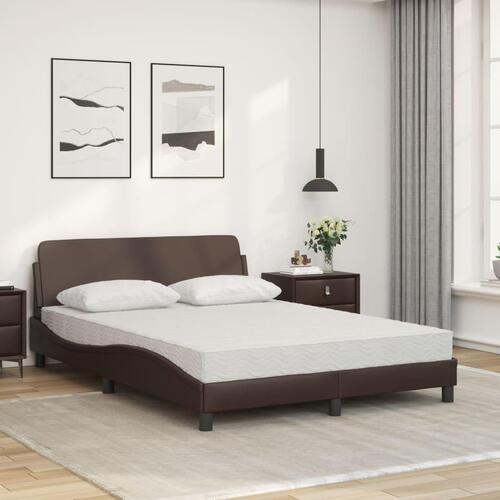 Seng med madras 120x200 cm kunstlæder brun