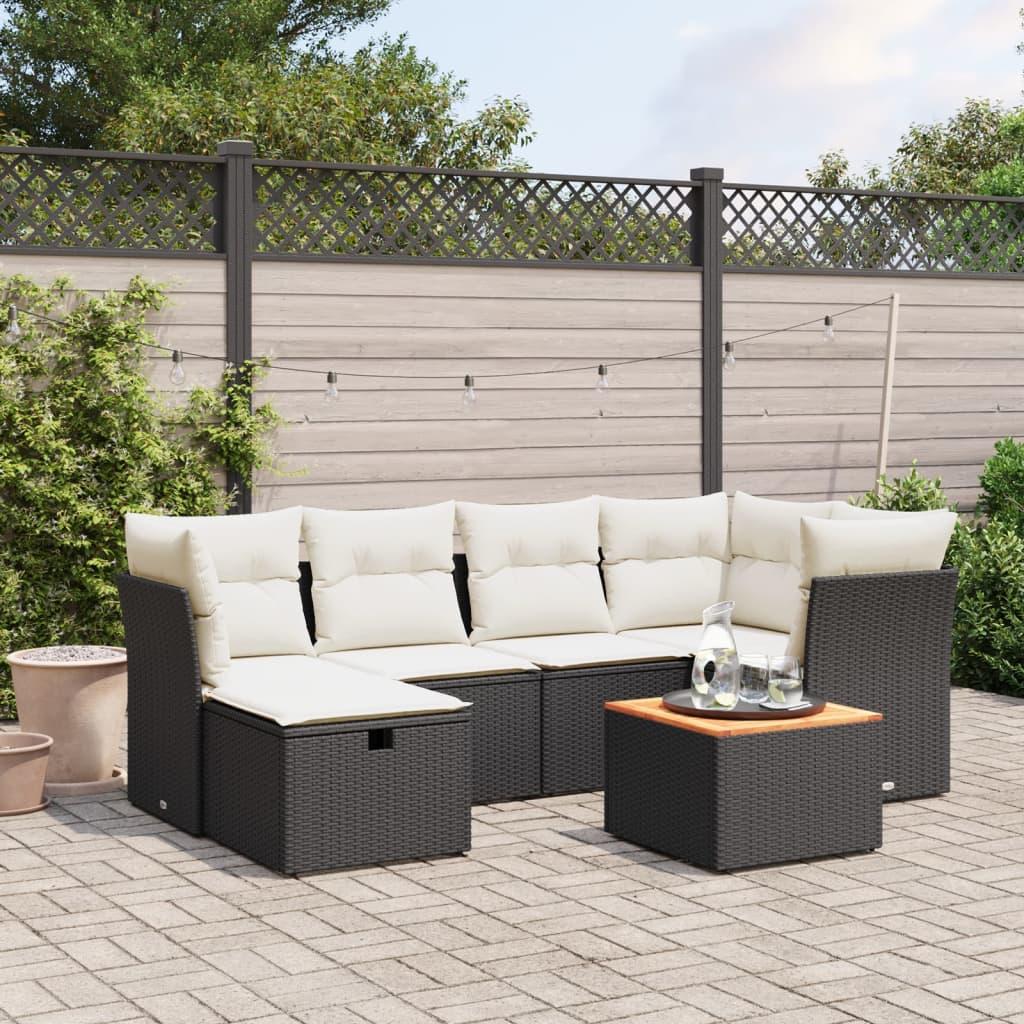 Sofasæt til haven 7 dele med hynder polyrattan sort