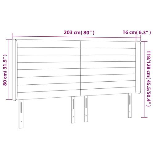 Sengegavl med kanter 203x16x118/128 cm stof cremefarvet