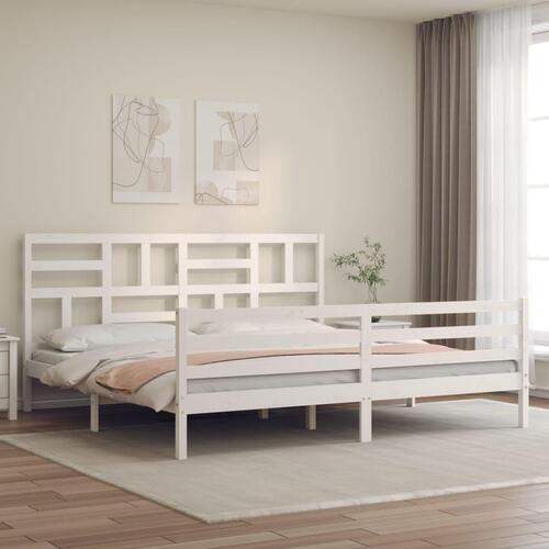 Sengeramme med sengegavl 200x200 cm massivt træ hvid