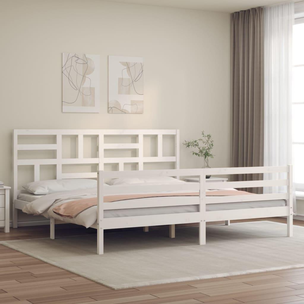 Sengeramme med sengegavl 200x200 cm massivt træ hvid