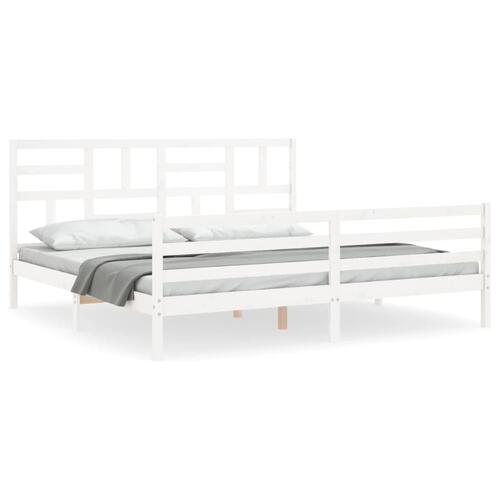 Sengeramme med sengegavl 200x200 cm massivt træ hvid