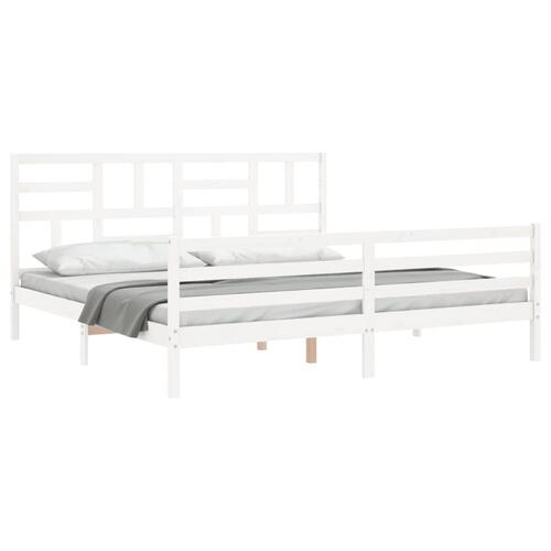 Sengeramme med sengegavl 200x200 cm massivt træ hvid