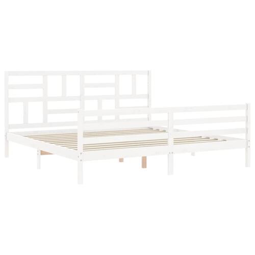 Sengeramme med sengegavl 200x200 cm massivt træ hvid