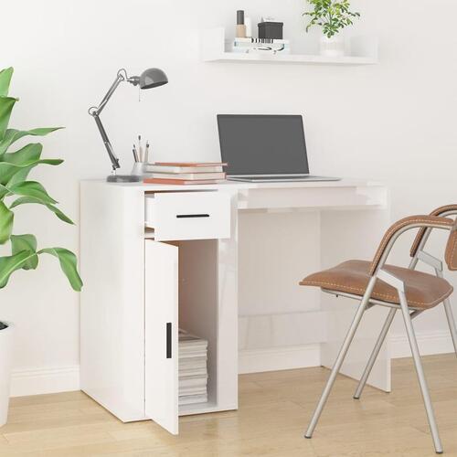 Skrivebord 100x49x75 cm konstrueret træ hvid højglans