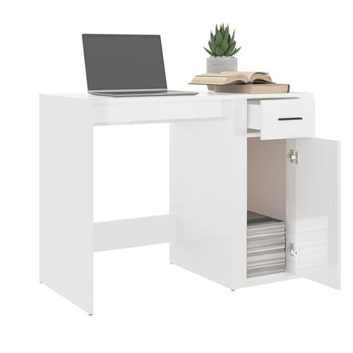 Skrivebord 100x49x75 cm konstrueret træ hvid højglans