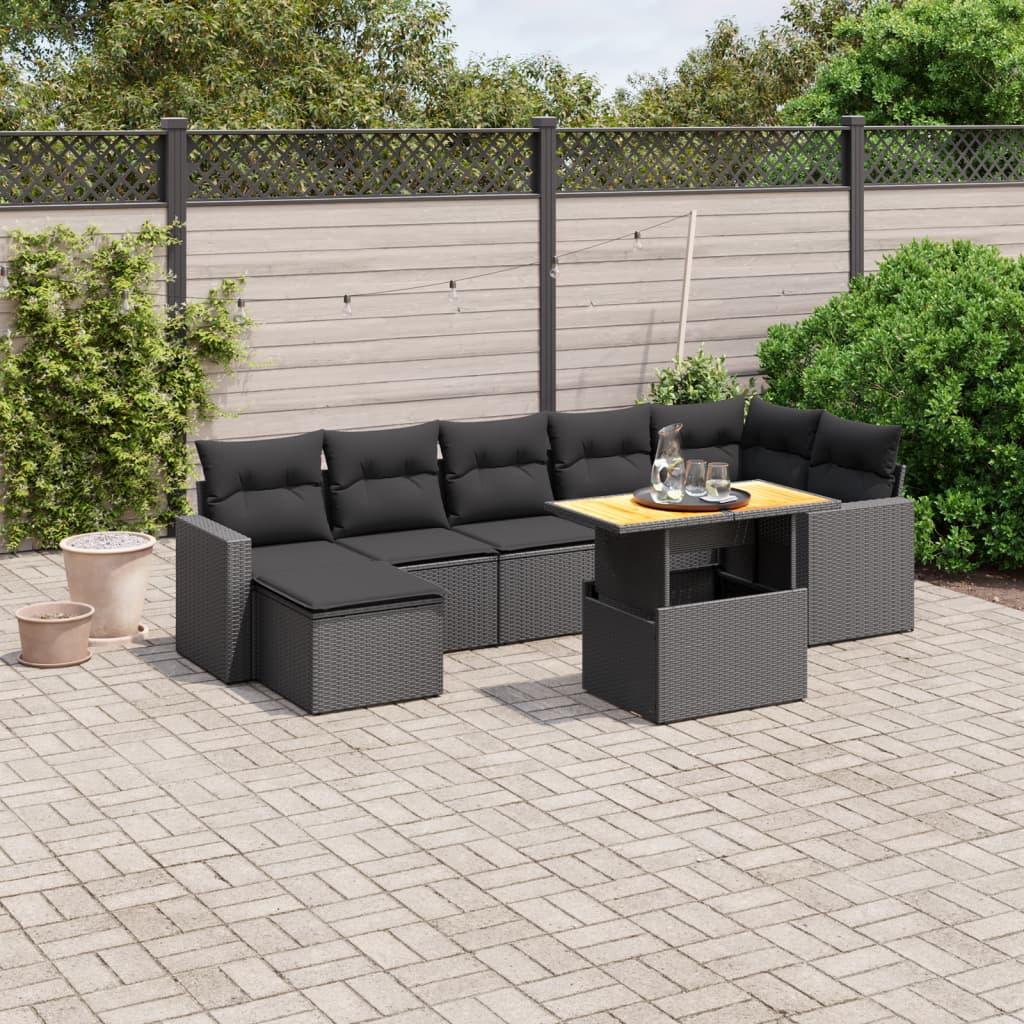 Sofasæt til haven 8 dele med hynder polyrattan sort