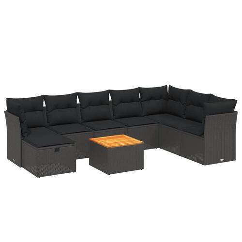 Sofasæt til haven 9 dele med hynder polyrattan sort