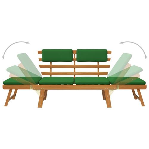 Havebænk med hynder 2-i-1 190 cm massivt akacietræ