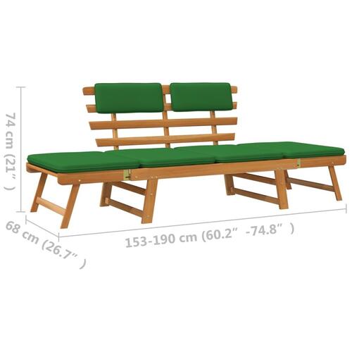 Havebænk med hynder 2-i-1 190 cm massivt akacietræ