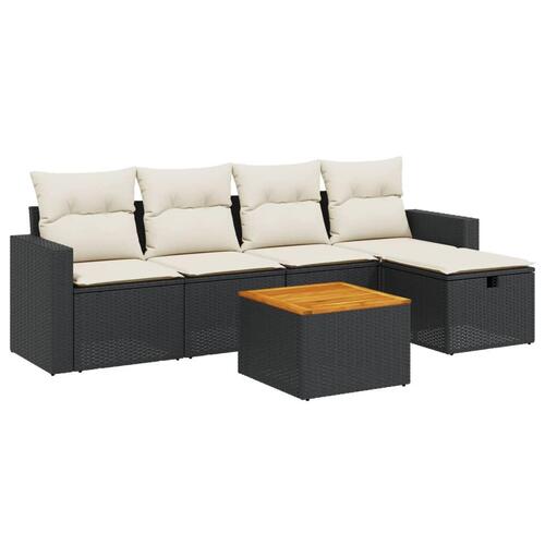 Sofasæt til haven 6 dele med hynder polyrattan sort