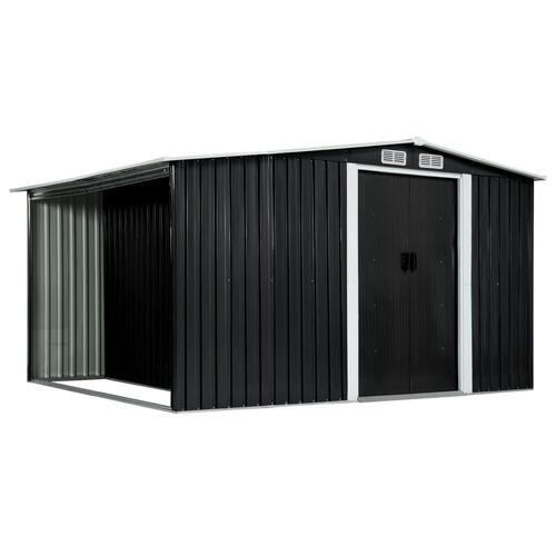 Haveskur med skydedøre 329,5 x 205 x 178 cm stål antracitgrå