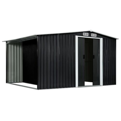Haveskur med skydedøre 329,5 x 205 x 178 cm stål antracitgrå