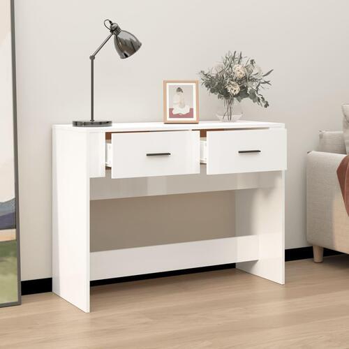 Konsolbord 100x39x75 cm konstrueret træ hvid højglans