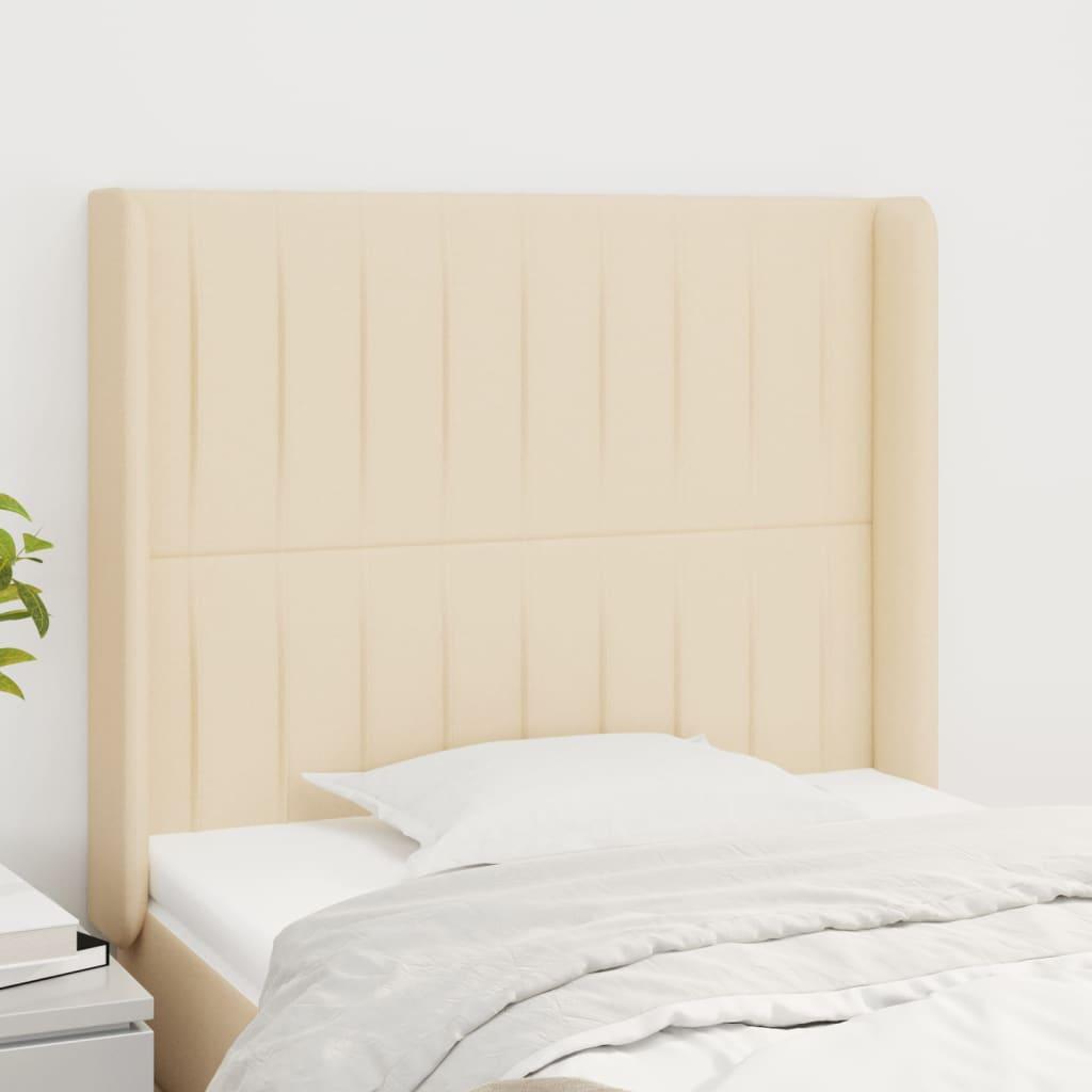 Sengegavl med kanter 93x16x118/128 cm stof cremefarvet
