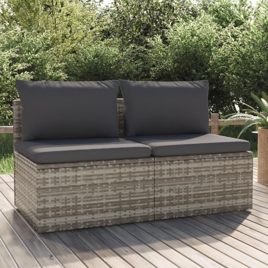 2-personers havesofa med hynde polyrattan grå