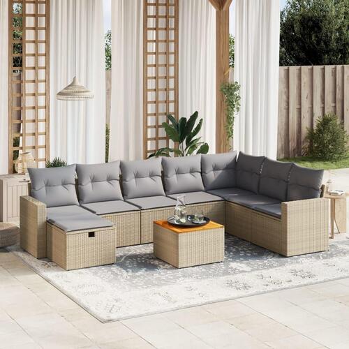 Spisebordssæt til haven 9 dele med hynder polyrattan beige