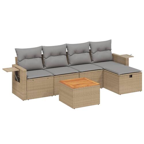 Havesofasæt 6 dele med hynder polyrattan beige